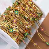 Stainless Steel Chain Enamel Daisy Flower Charm Chains for Jewelry Making