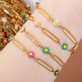Stainless Steel Chain Enamel Daisy Flower Charm Chains for Jewelry Making