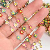 Stainless Steel Chain Enamel Daisy Flower Charm Chains for Jewelry Making