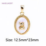18K Plated Bear Charms Natural Shell Oval Pendants