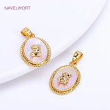18K Plated Bear Charms Natural Shell Oval Pendants