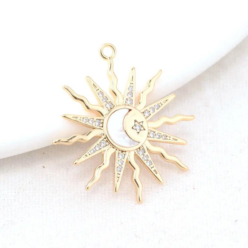 14K Brass and Zircon Sun Moon Star Charms Pendants Jewelry Making Supplies