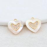14K Brass Zircon Shell Heart Charm Pendant Necklace Earrings Jewelry Making