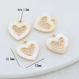14K Brass Zircon Shell Heart Charm Pendant Necklace Earrings Jewelry Making