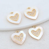 14K Brass Zircon Shell Heart Charm Pendant Necklace Earrings Jewelry Making