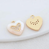 14K Brass Zircon Shell Heart Charm Pendant Necklace Earrings Jewelry Making