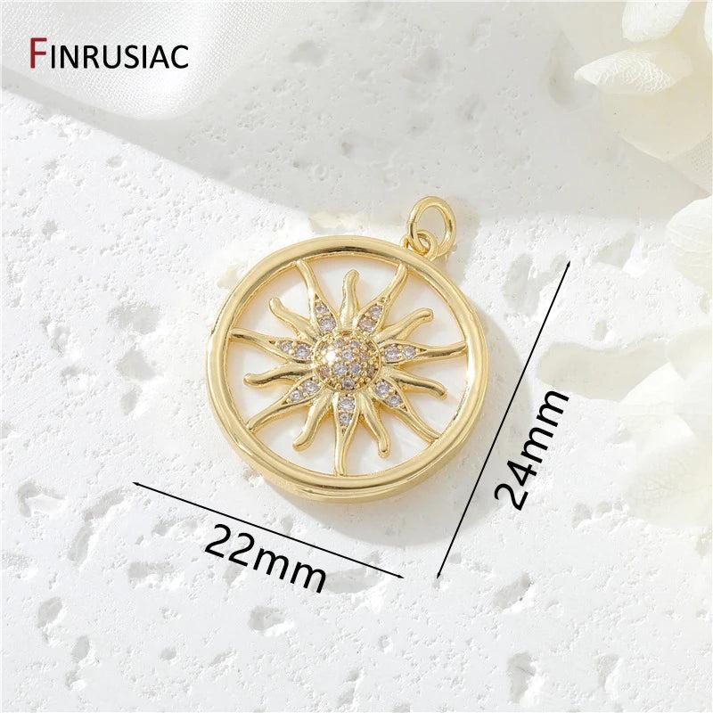 14K Plated Brass Shield/Heart/Sun Charms for DIY Jewelry Making