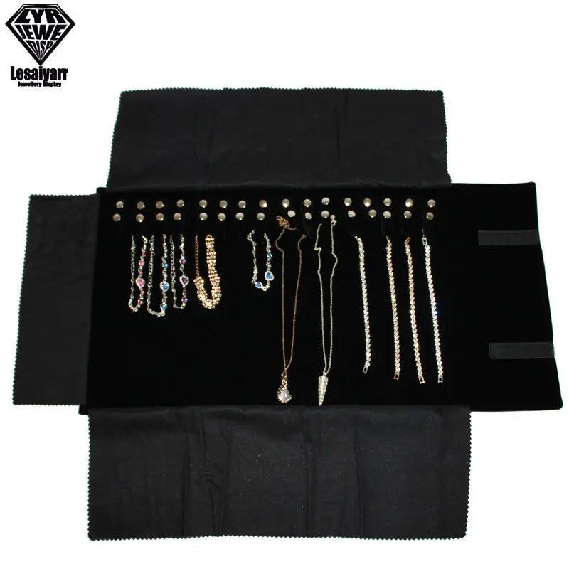 Velvet Travel Jewelry Roll Bag Organizer for Necklace Chain Bracelet