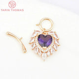 24K Plated Brass Zircon Heart Bracelet Toggle Clasps Jewelry Findings
