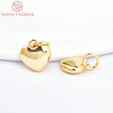 6PCS 10MM 18K Brass Heart Charms Pendants for DIY Jewelry Making