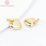 6PCS 10MM 18K Brass Heart Charms Pendants for DIY Jewelry Making