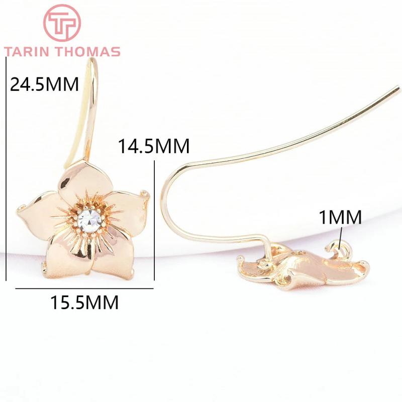 10PCS 24K Brass Zircon Flower Earring Hooks Jewelry Findings