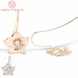 10PCS 24K Brass Zircon Flower Earring Hooks Jewelry Findings