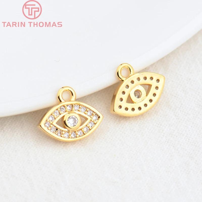 6PCS 7x11.5MM 24K Brass Zircon Eye Charms Pendants