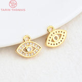 6PCS 7x11.5MM 24K Brass Zircon Eye Charms Pendants