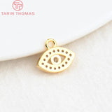 6PCS 7x11.5MM 24K Brass Zircon Eye Charms Pendants