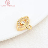 6PCS 7x11.5MM 24K Brass Zircon Eye Charms Pendants