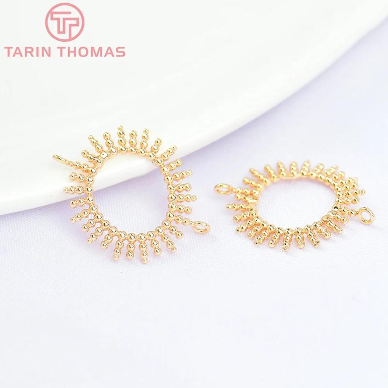 10PCS 15MM 24K Brass Sun Flower Double Holes Charms Pendants