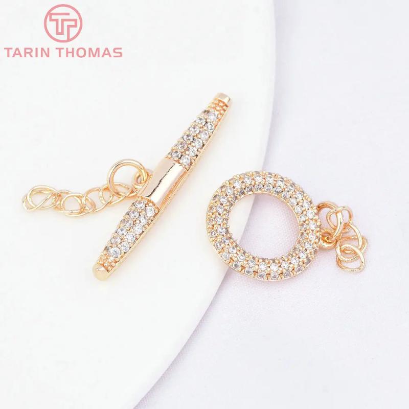 2PCS 14MM 24K Brass Zircon Circle Charms Pendants DIY Jewelry Findings