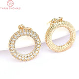 2PCS 14MM 24K Brass Zircon Circle Charms Pendants DIY Jewelry Findings