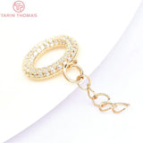 2PCS 14MM 24K Brass Zircon Circle Charms Pendants DIY Jewelry Findings