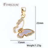18K Plated Shell Butterfly Pendants, Zircon Charms DIY Jewelry Material