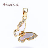 18K Plated Shell Butterfly Pendants, Zircon Charms DIY Jewelry Material