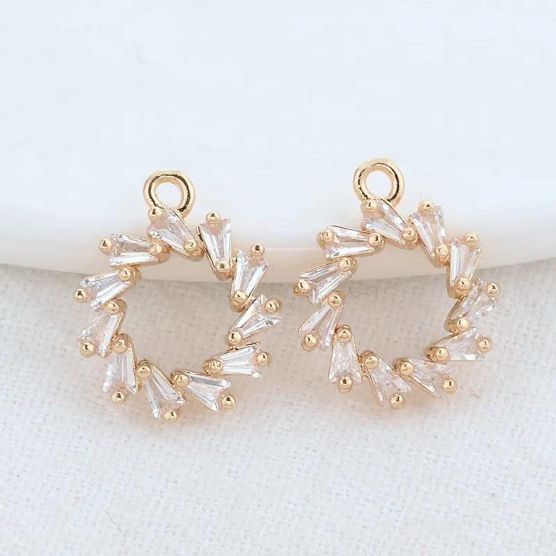14K Brass Zircon Round Charms Pendants DIY Jewelry Supplies