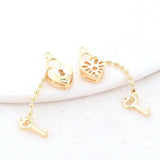 7.5MM 14K Brass Heart & Key Charms Pendants Jewelry Making Supplies DIY