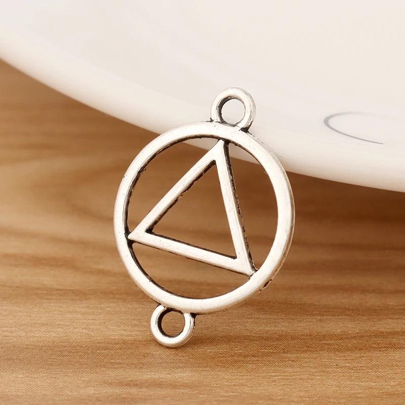 20 Pcs Tibetan Silver Triangle Round Connectors Charms for DIY Bracelet Making