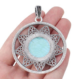 2pcs Tibetan Silver Flower Stone Charms Pendants Necklace Jewelry Findings
