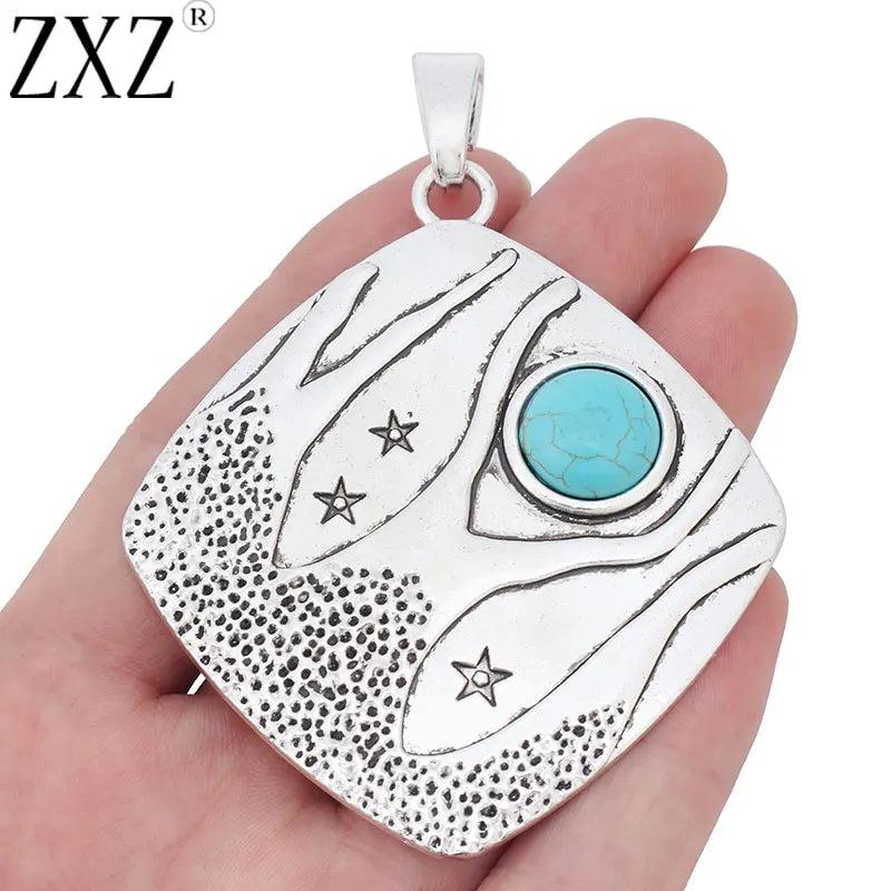 2pcs Tibetan Silver Tree Stars Stone Charms Pendants Necklace Jewelry Making