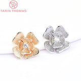 10PCS 11x12MM 24K Brass Zircon Flower Charms Pendants DIY Jewelry Findings
