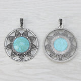2Pcs Boho Round Flower Charms Pendant for DIY Necklace Making 61x55mm