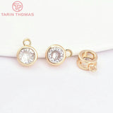 6PCS 24K Plated Brass Zircon Round Charms Pendants DIY Jewelry Findings