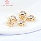 6PCS 24K Plated Brass Zircon Round Charms Pendants DIY Jewelry Findings