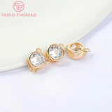 6PCS 24K Plated Brass Zircon Round Charms Pendants DIY Jewelry Findings