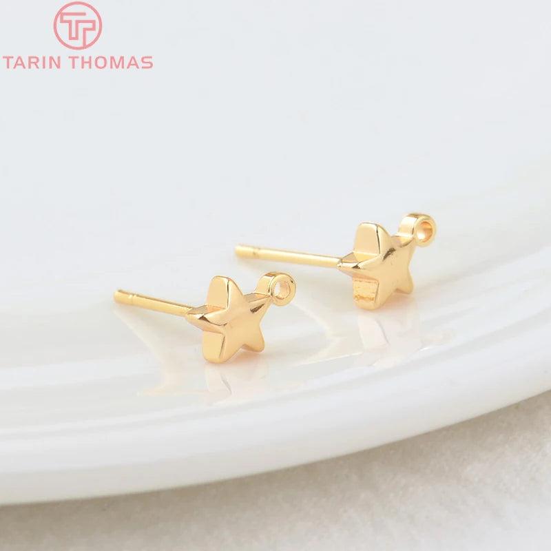 20PCS 5.5MM Hole 1MM 24K Brass Star Stud Earrings DIY Jewelry Findings