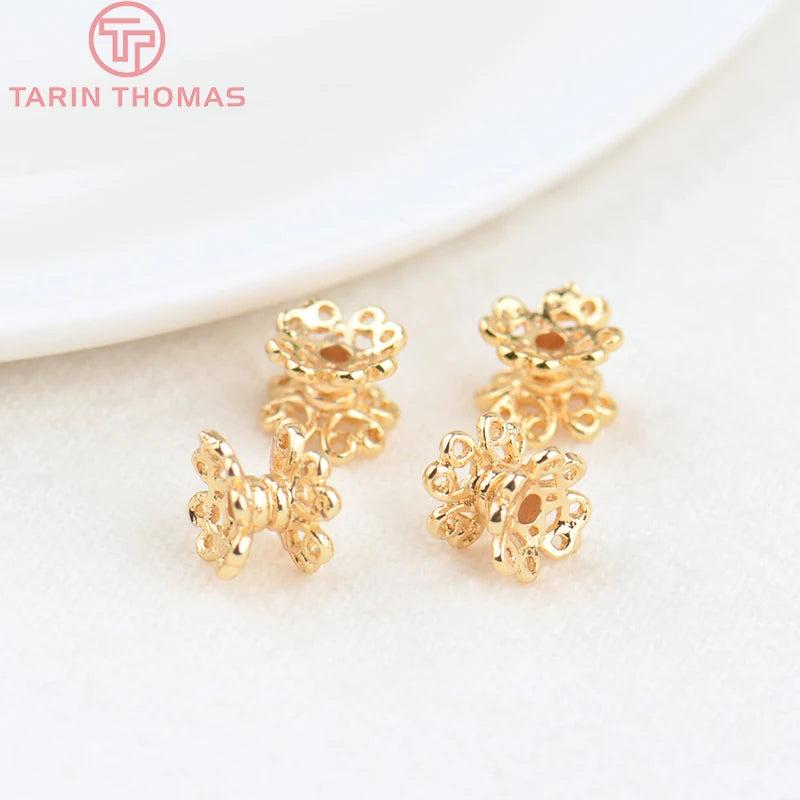 12PCS 5x6.4MM Brass Spacer Beads 24K Plated Flower DIY Jewelry Accessories