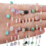 1 Meter Gemstone Beaded Stainless Steel Chains DIY Jewelry Making Supplies