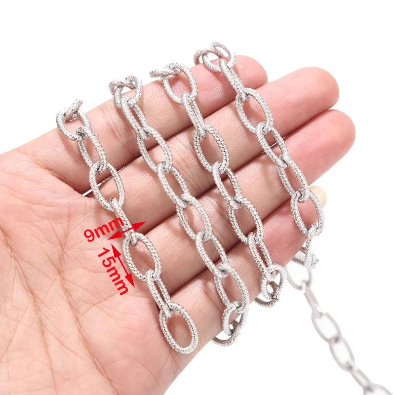 1m Stainless Steel 9x15mm Chunky Chains Textured Punk Choker Necklace Chain