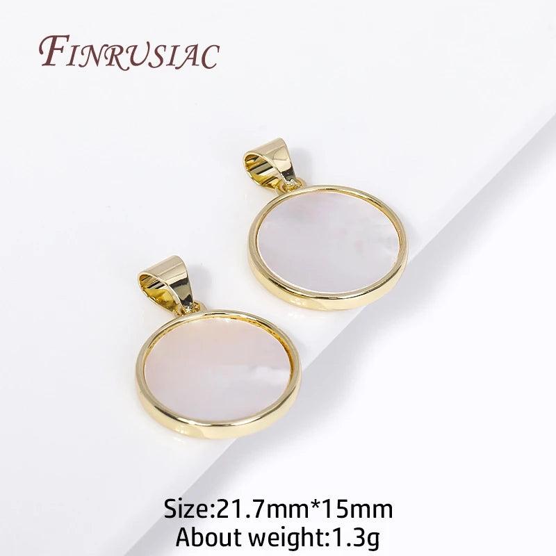18K Plated Shell Round Pendants, Metal Charms For DIY Jewelry Making