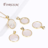 18K Plated Shell Round Pendants, Metal Charms For DIY Jewelry Making