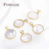 18K Plated Shell Round Pendants, Metal Charms For DIY Jewelry Making