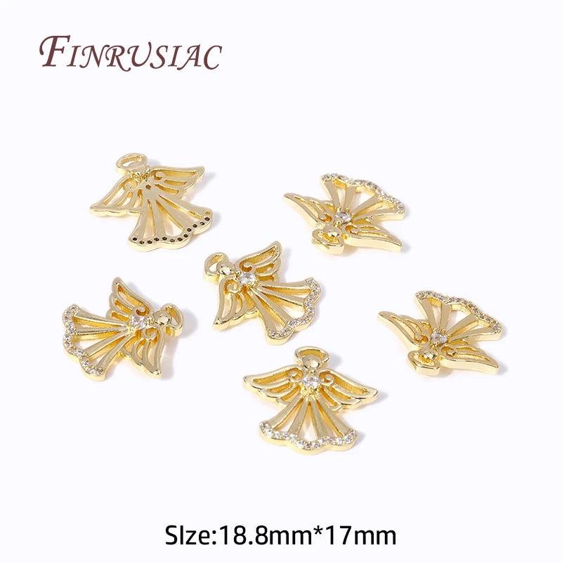 18K Plated Angel Charms Pendant with Zircon for Necklace Making