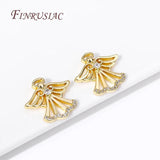 18K Plated Angel Charms Pendant with Zircon for Necklace Making