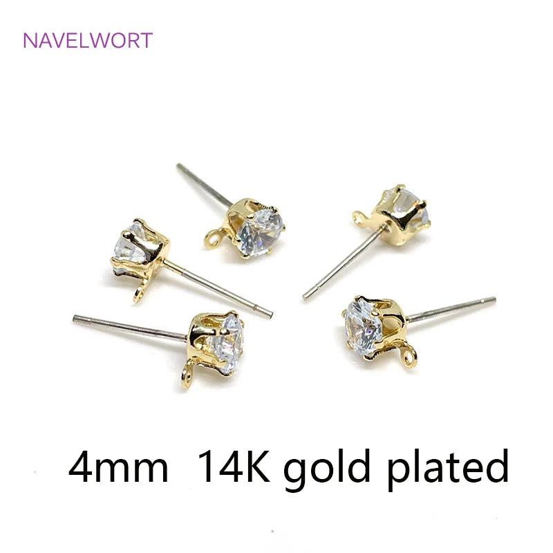 14K Plated Clear Rhinestone Post Earrings S925 Sterling Silver Stud Fittings