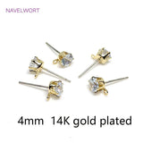 14K Plated Clear Rhinestone Post Earrings S925 Sterling Silver Stud Fittings