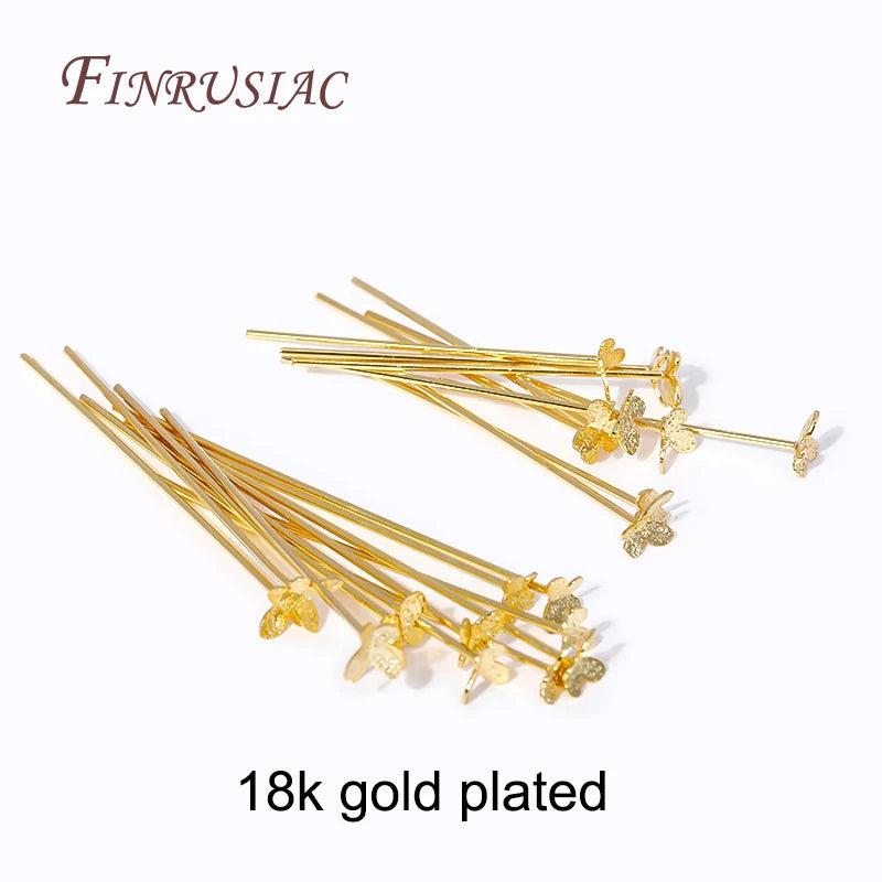 Butterfly Shaped Flat Pins For Beads, 18K Gold/Rhodium Plated High Pins