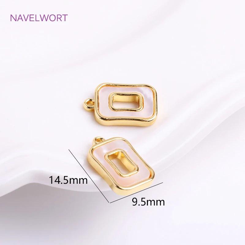 14K Plating Square Charms For Jewelry, Natural Shell Hollow Square Pendants